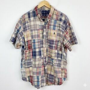 Polo Ralph Lauren Patchwork Madras Plaid Short Sleeve Button Down Shirt XL